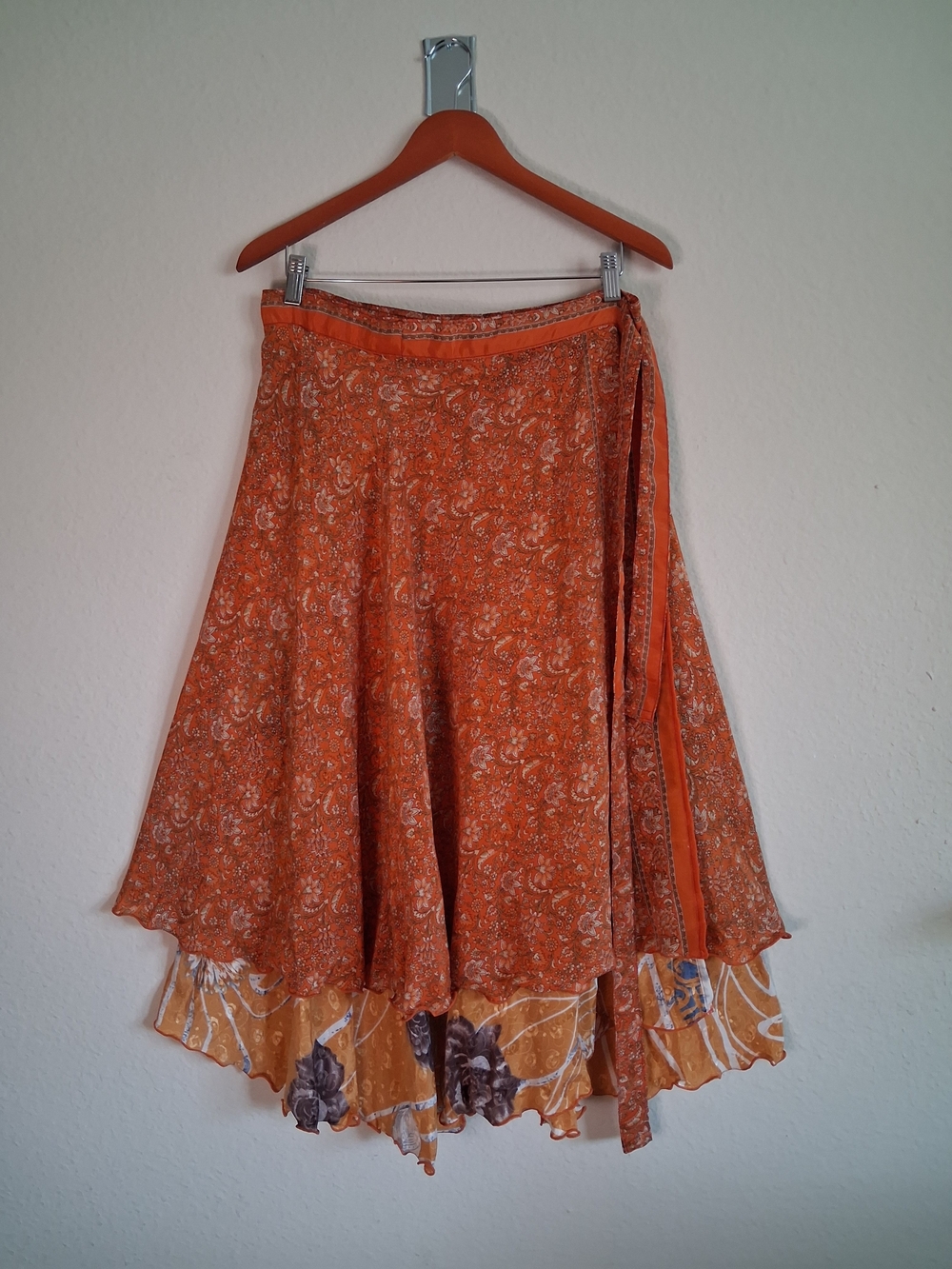 Vintage Women's Kariza Orange Paisley Layered Wrap Skirt - Picture 12 of 12